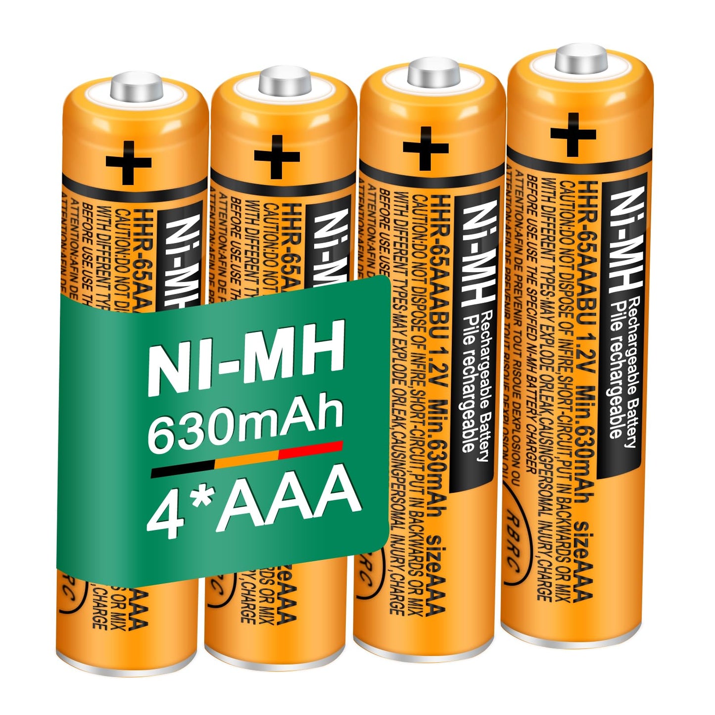 Triangle Power 4 Pack HHR-65AAABU NI-MH Rechargeable Battery for Panasonic 1.2V 630mAh AAA Battery for Cordless Phones