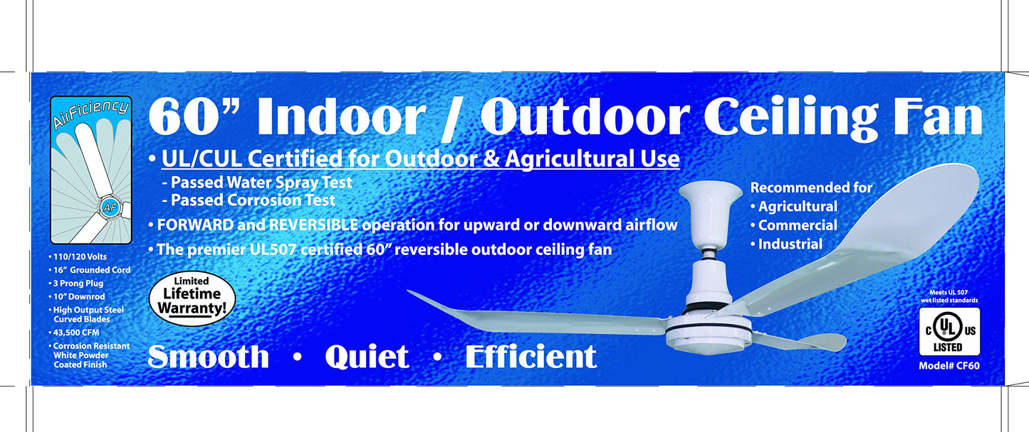 J&D Manufacturing CF60A Premium Indoor/Outdoor UL507 Ceiling Fan, 60"