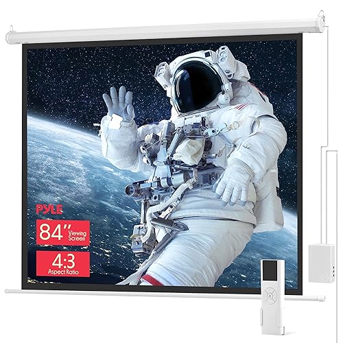 Pyle 84" Portable Motorized Matte White Projector Screen - Automatic Projection Display with Wall/Ceiling Mount, Remote and Case - for Home Movie