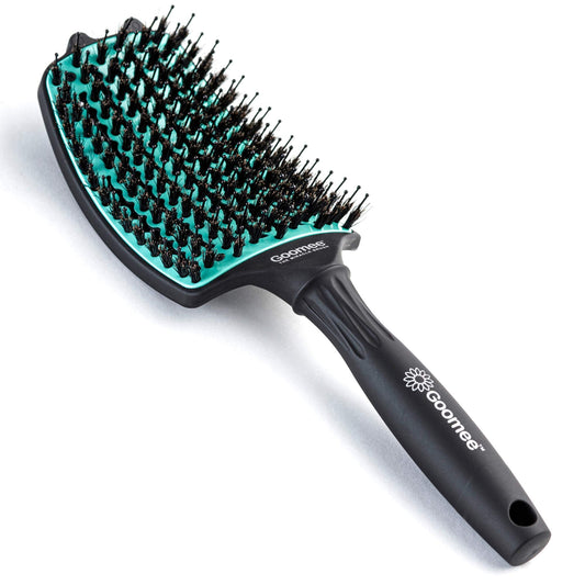 Goomee Straight & Curly Hair Detangler Brush – Nylon & Boar Bristles for Soft, Smooth, Shiny Hair, Wet & Dry Use, Vent Design for Fast Drying, Large Green