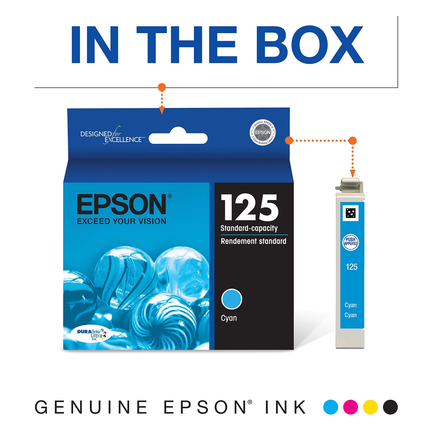 EPSON 125 DURABrite Ultra Ink Standard Capacity Cyan Cartridge (T125220-S) Works with Stylus NX-125, 127, 130, 230, 420, 530, 625, WorkForce WF-320