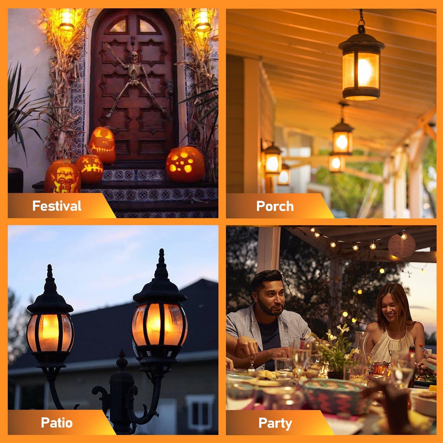 Vicstone Upgraded Flame Light Bulbs Christmas Decorations, 4-Mode LED Flickering Light Bulbs with Upside Down Effect, E26 27 Fire Light Bulb for Porch