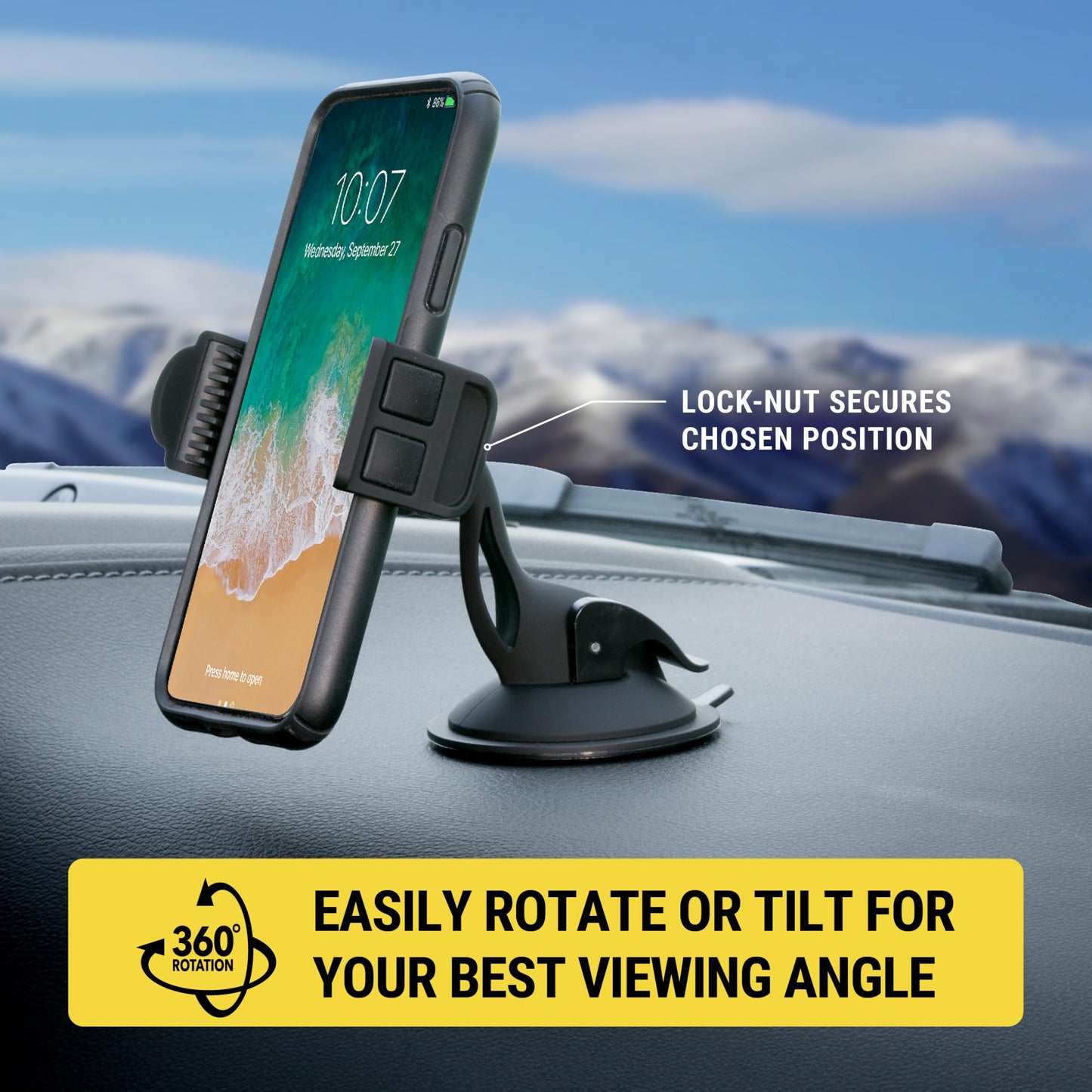 Scosche HDVM Universal 3-in-1 Vent/Windshield/Dashboard Cell Phone Holder Car Mount, Suction Cup Phone Mount with Vent Clip, Compatible with iPhone