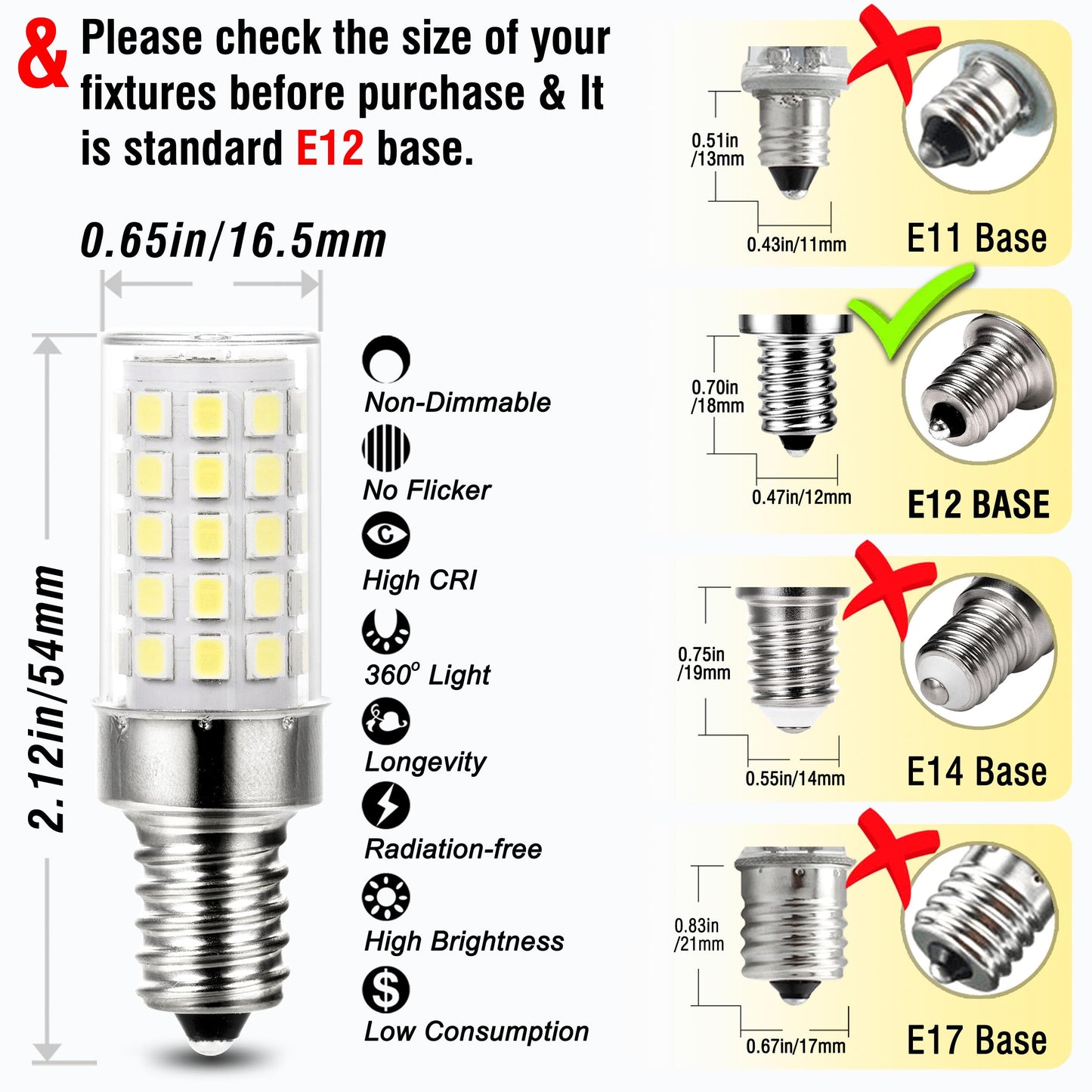 ALIDE E12 C7 Led Candelabra Bulbs 60 Watt Equivalent 6000k Daylight White