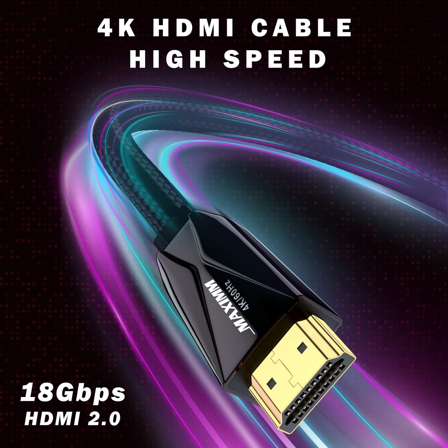 Maximm HDMI Cable 4K Ultra HD 25 Foot Nylon Braided HDMI 2.0 Cable, High Speed 18Gbps 4K60Hz HDR, 3D, 2160p, 1080p, HDCP 2.2, ARC, HDMI Cables