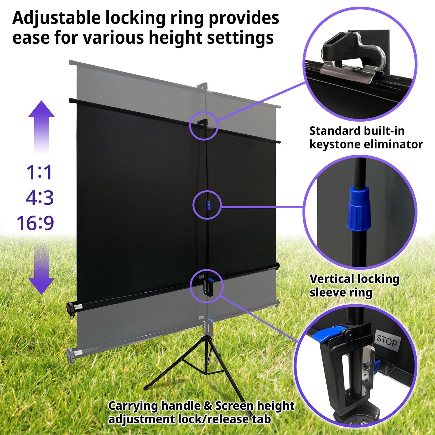 Elite Screens Tripod B, 50-INCH 1:1, Lightweight Pull Up Foldable Stand, Manual, Movie Home Theater Projector Screen, 4K / 8K Ultra HDR 3D Ready, US