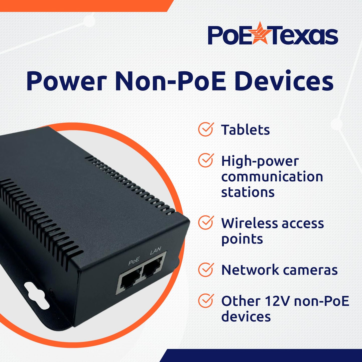 PoE Texas 802.3bt PoE++ to 12V Splitter with 60W Output - Works with Cisco UPOE & 802.3bt Switches - Gigabit Data Splitter with Phoenix Connector
