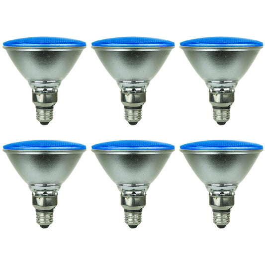 Sunlite - Blue LED PAR38 Reflector Light Bulb, 6 Watt, 120-220 Volts, Medium Base, 30,000 Hour Lamp Life, 90 Lumens, 30° Narrow Flood Beam Angle