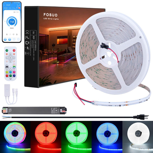 FOSUO RGBW IC COB LED Strip Cool White 6000K 24V 32.8ft 7840LEDs WS2811 Addressable Color Changing Multicolor RGB+CW LED Tape Lights Kit