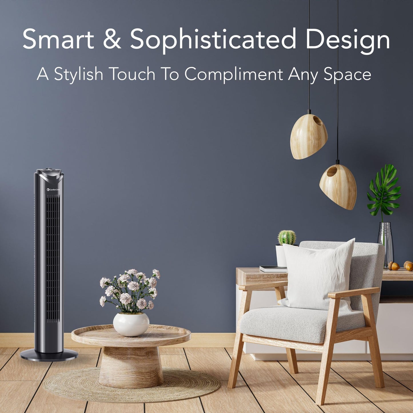 Comfort Zone 32-Inch Oscillating Tower Fan - Ultra-Slim Bladeless Design with 3 Speeds, 90° Wide Oscillation & Built-in Carry Handle - Quiet Portable