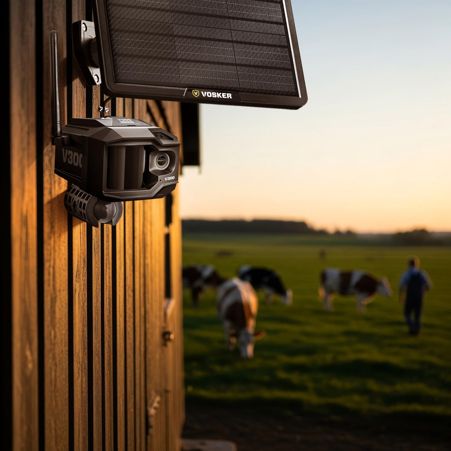 Vosker V300 Ultimate Farmers Pack Outdoor Security Camera with External Solar Panel for Farms Pastures and Greenhouses 4G LTE Black Single Unit