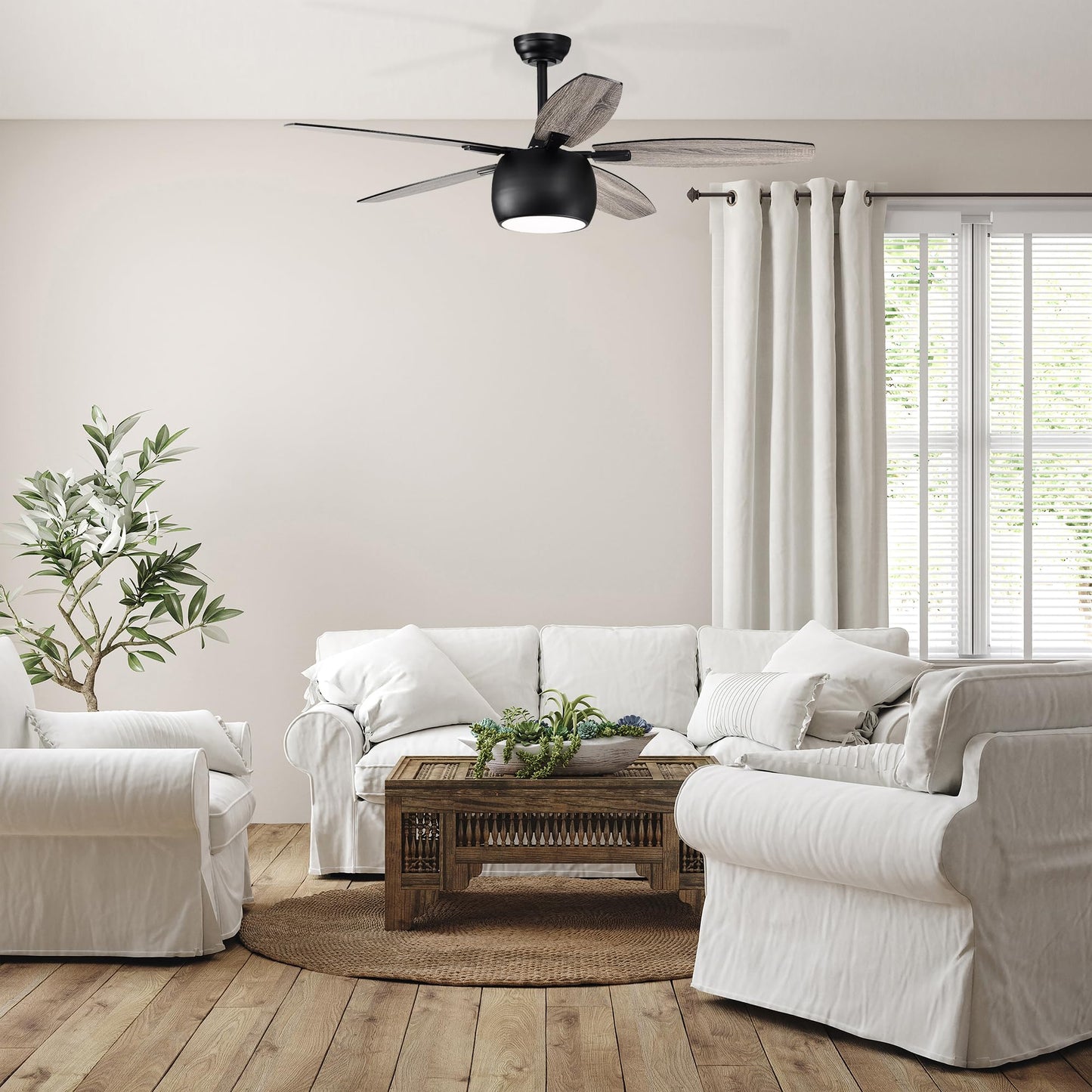 Edvivi Ceiling Fans with Lights, 52 inch Ceiling Fan with Lights and Remote Control, 6-Speed Noiseless Reversible Motor, Low Profile Ceiling Fan