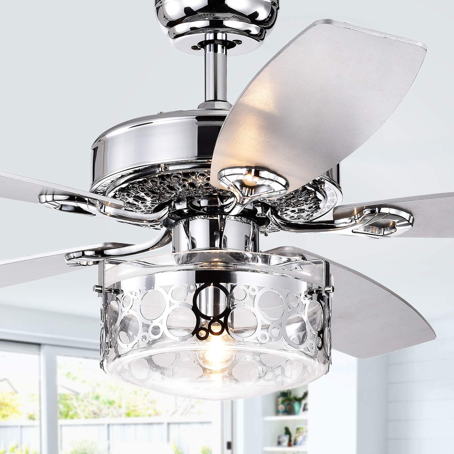 Warehouse of Tiffany CFL-8414REMO/CH Pamerine 52-Inch Chrome Clear Glass Shade (Includes Remore and Light Kit) Ceiling Fan, One Size