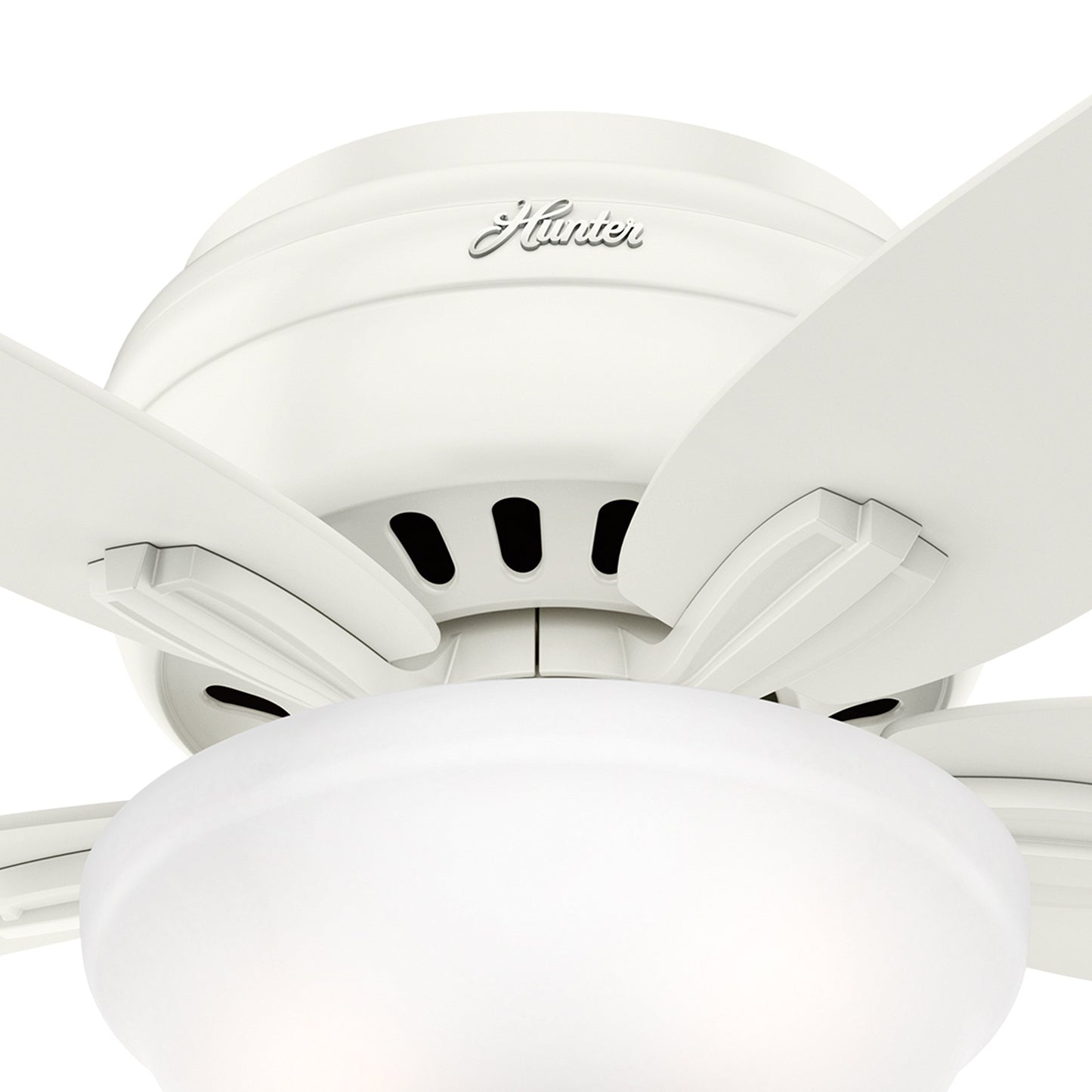 Hunter Fan 42in Low Profile Ceiling Fan in Fresh White with Clear Frosted Glass Light Kit, 5 Blade (Renewed)