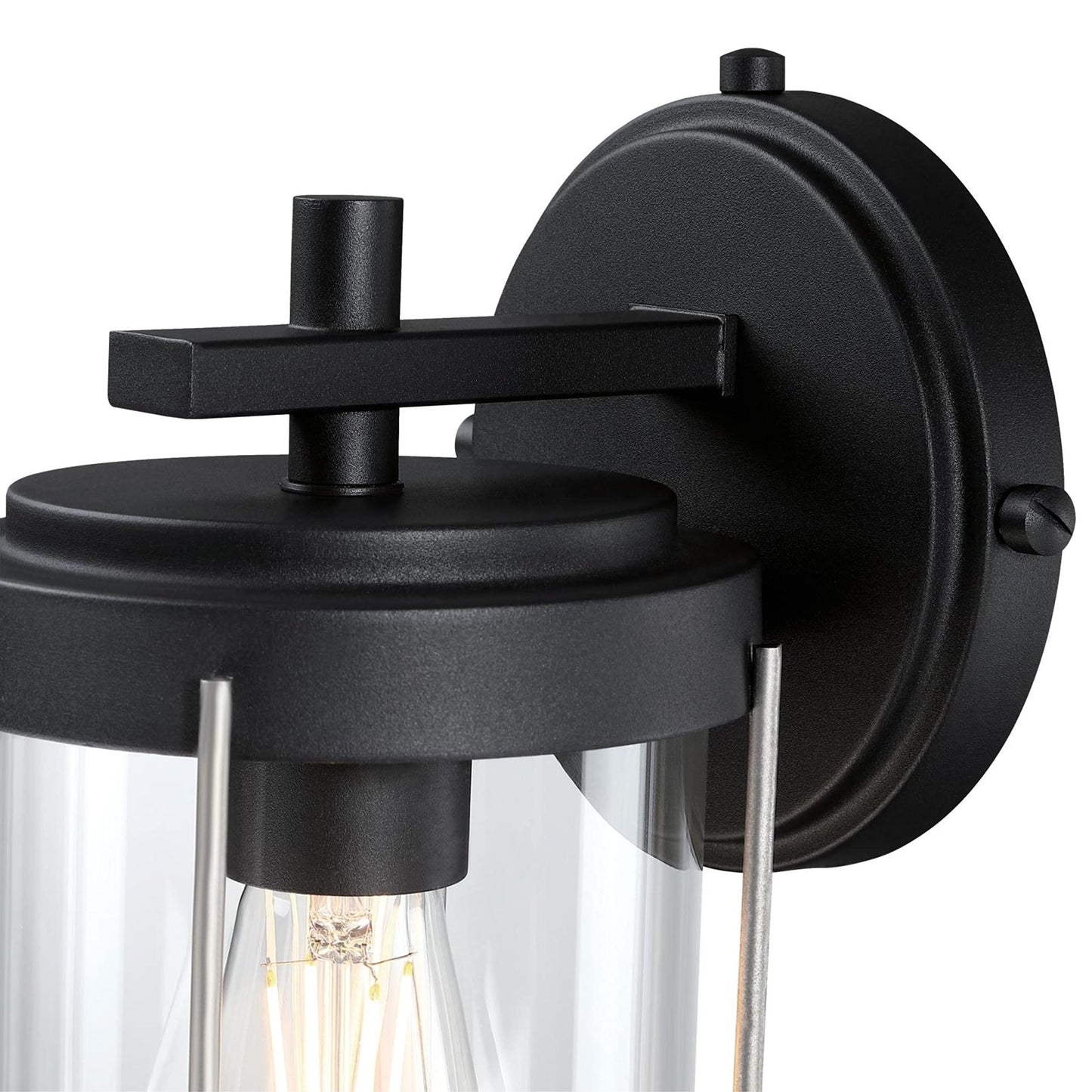 Westinghouse 6122100 Kezia Transitional One Light Outdoor Wall Fixture, Textured Black and Industrial Steel Finish, Clear Glass