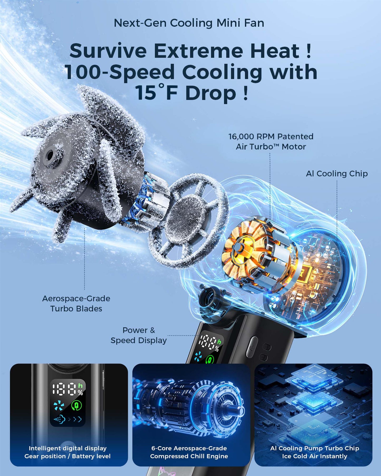 Doge&Vollar Portable Misting Handheld Fan,4?in?1 Spray Cooling Turbo Fan,5000mAh Rechargeable,Up to 30H Runtime,100?Speed Wind,Flashlight SOS