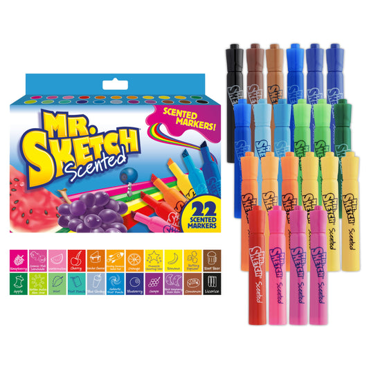 Mr. Sketch Scented Markers, Chisel Tip Marker, Assorted Colors, 22 Count
