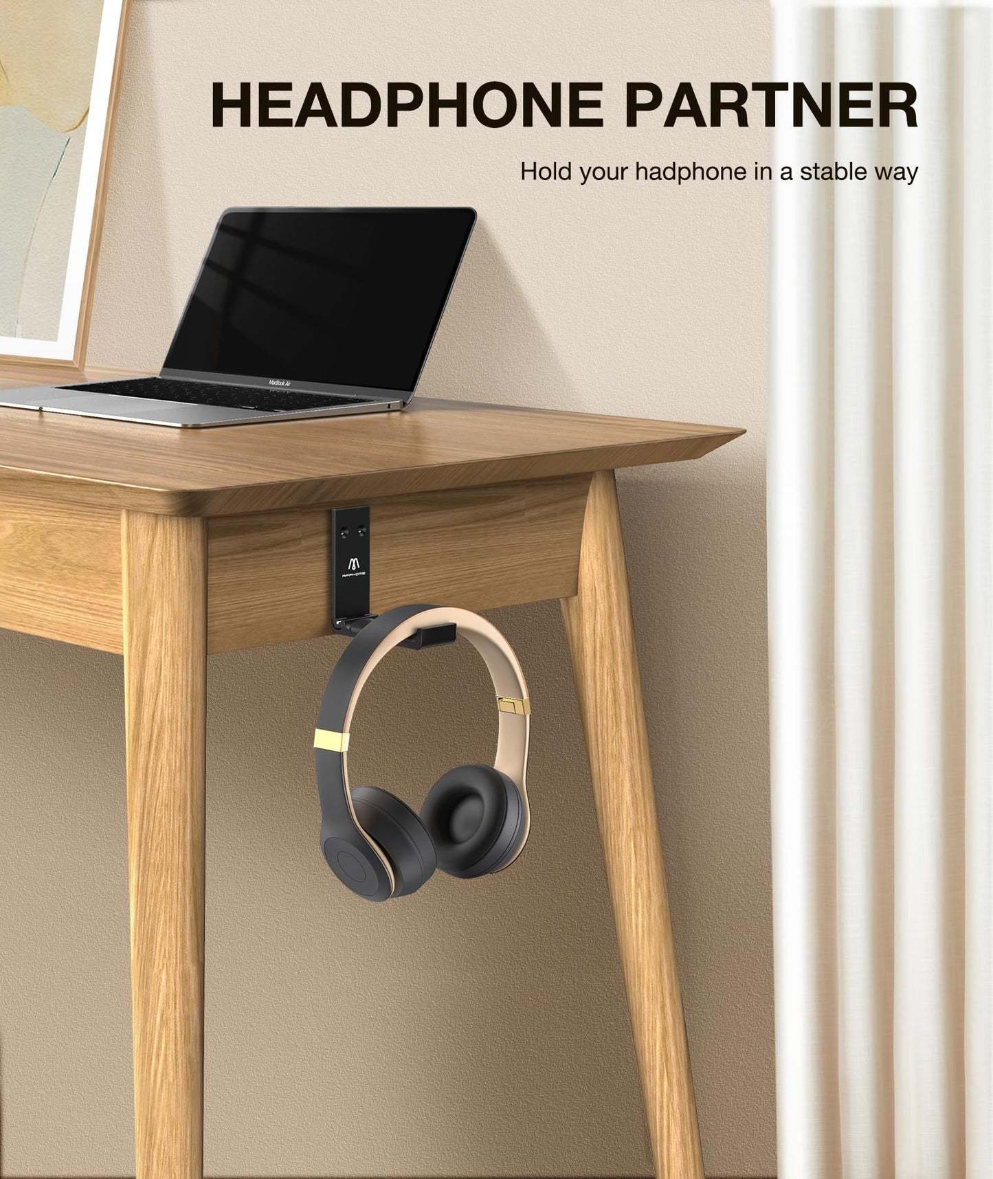 APPHOME Foldable Headphone Stand & Headset Holder Mount, No-Scratch Silicone Pad Wall Hook for Gaming Headset, Space-Saving Under Desk Hanger