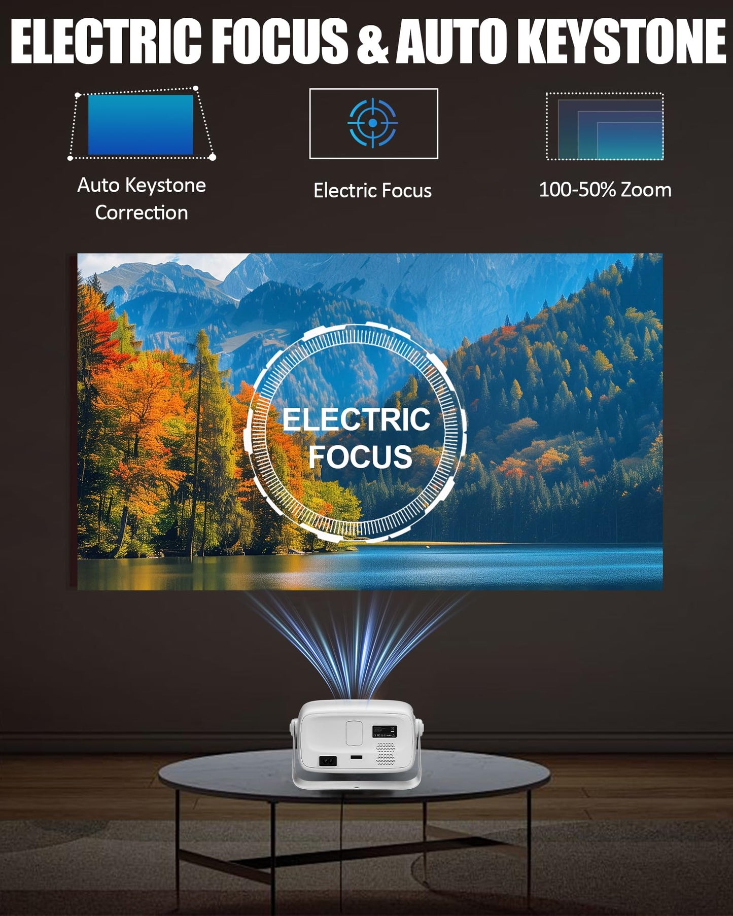 ?Official Licensed Netflix & Electric Focus?Mini Projector with WIFI and Bluetooth, 270° rotation, Braided fabric design, Outetrails Native 1080P