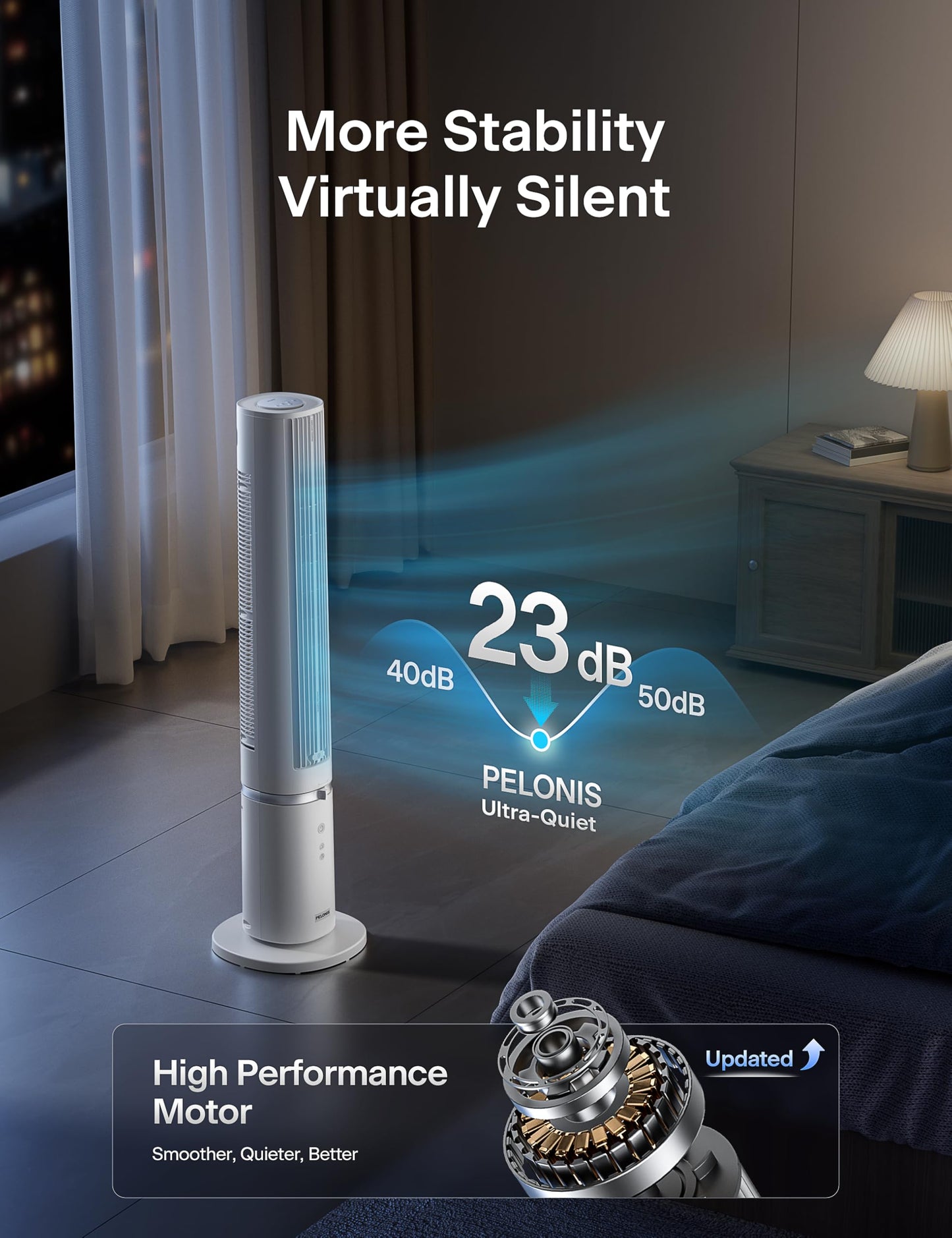 PELONIS 40-Inch Oscillating Tower Fan with Remote for Bedroom, White