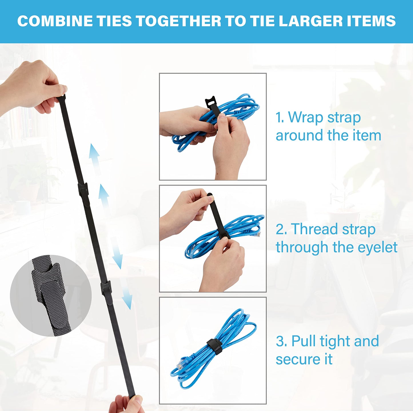 NBTORCH 90 PCS Reusable Cable Ties 4+6+8 Inch, Adjustable Hook and Loop Straps for Cord Organization, Wire Management - Home, Office, Garage