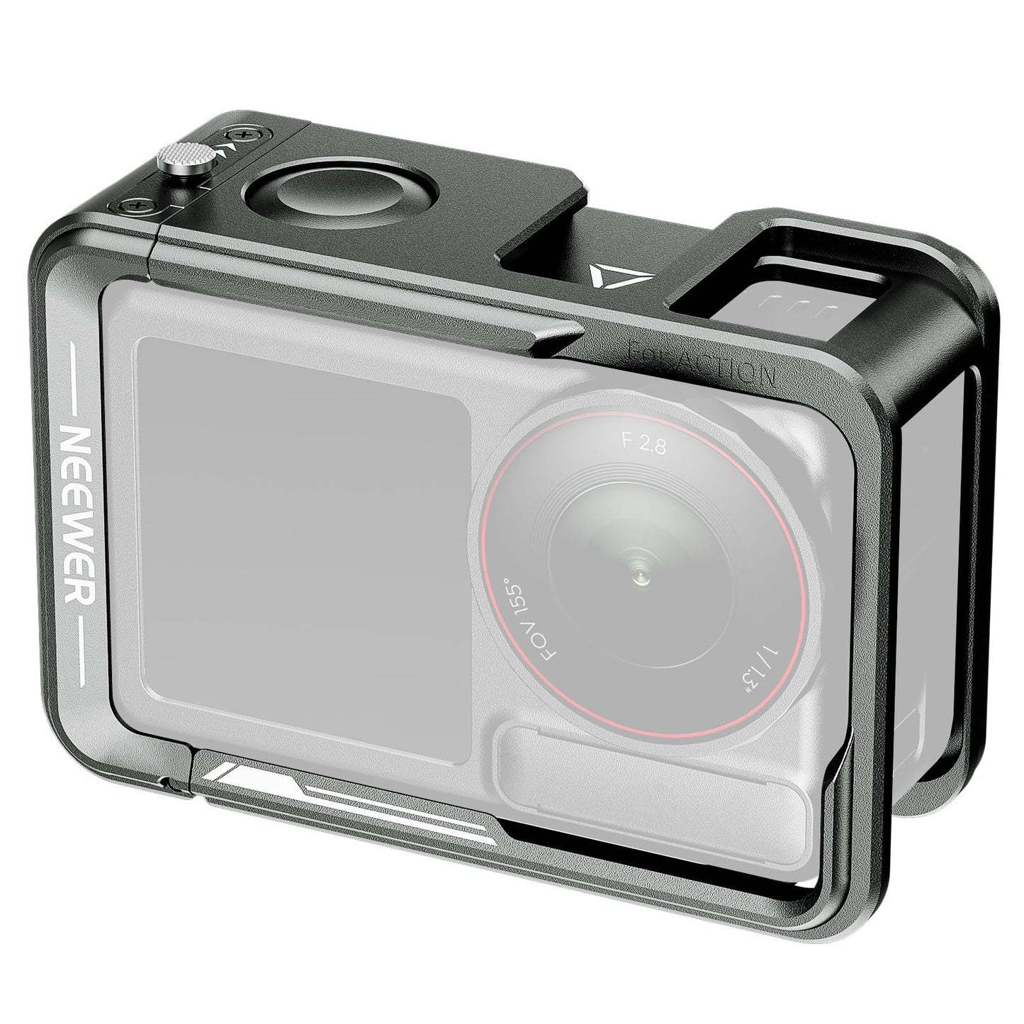 NEEWER Cage for Action 5 Pro, Protective Metal Video Rig with Cold Shoe, 1/4" Thread, Shutter Button