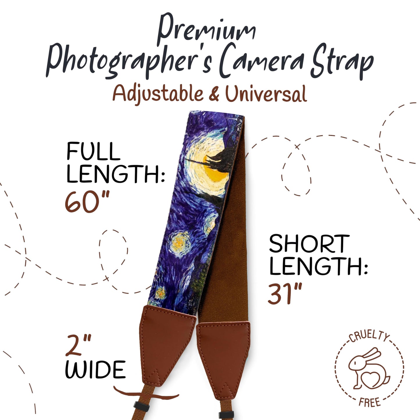Art Tribute Van Gogh Starry Night Camera Strap Universal DSLR Camera Strap, Neck & Shoulder Belt for Digital DSLR and Binocular- Artistic & Cool