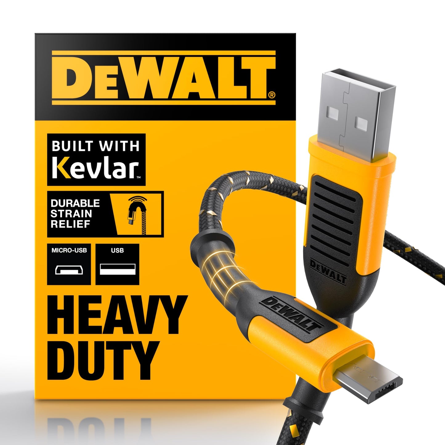 DEWALT Heavy Duty USB to Micro-USB Cable, Jobsite Micro USB Connector Cable, High Speed Charging Cord for Compatible Android Phones, Cameras, Legacy