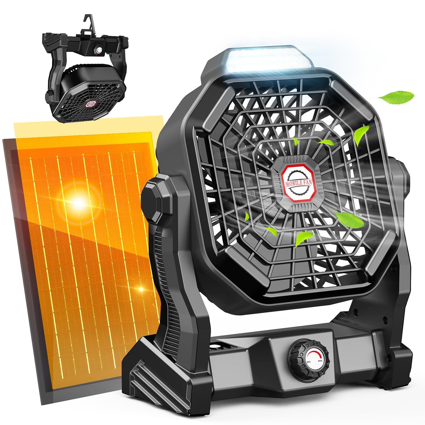 Solar Powered Fan,?Max 60H Runtime?Rechargeable Solar Camping Fans & Led Lantern,8-inch Portable Fan with Solar Panel,Battery Operated Powered Outdoor