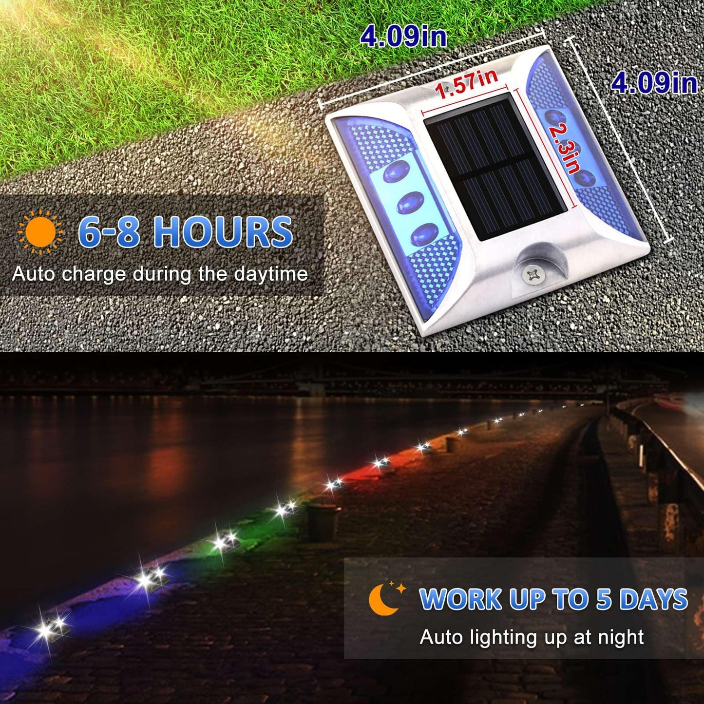 Aolyty Solar Driveway Dock Lights, IP68 Waterproof Solar Deck Light Outdoor Warning Step Light Reflective Road Marker for Sidewalk Stair Garden