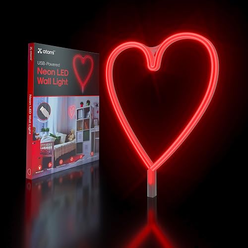 Atomi Smart Neon LED Light I Decorative Wall Art for Bedrooms, Bars & DIY Designs I USB Powered, 10 ft Cord - Red Heart