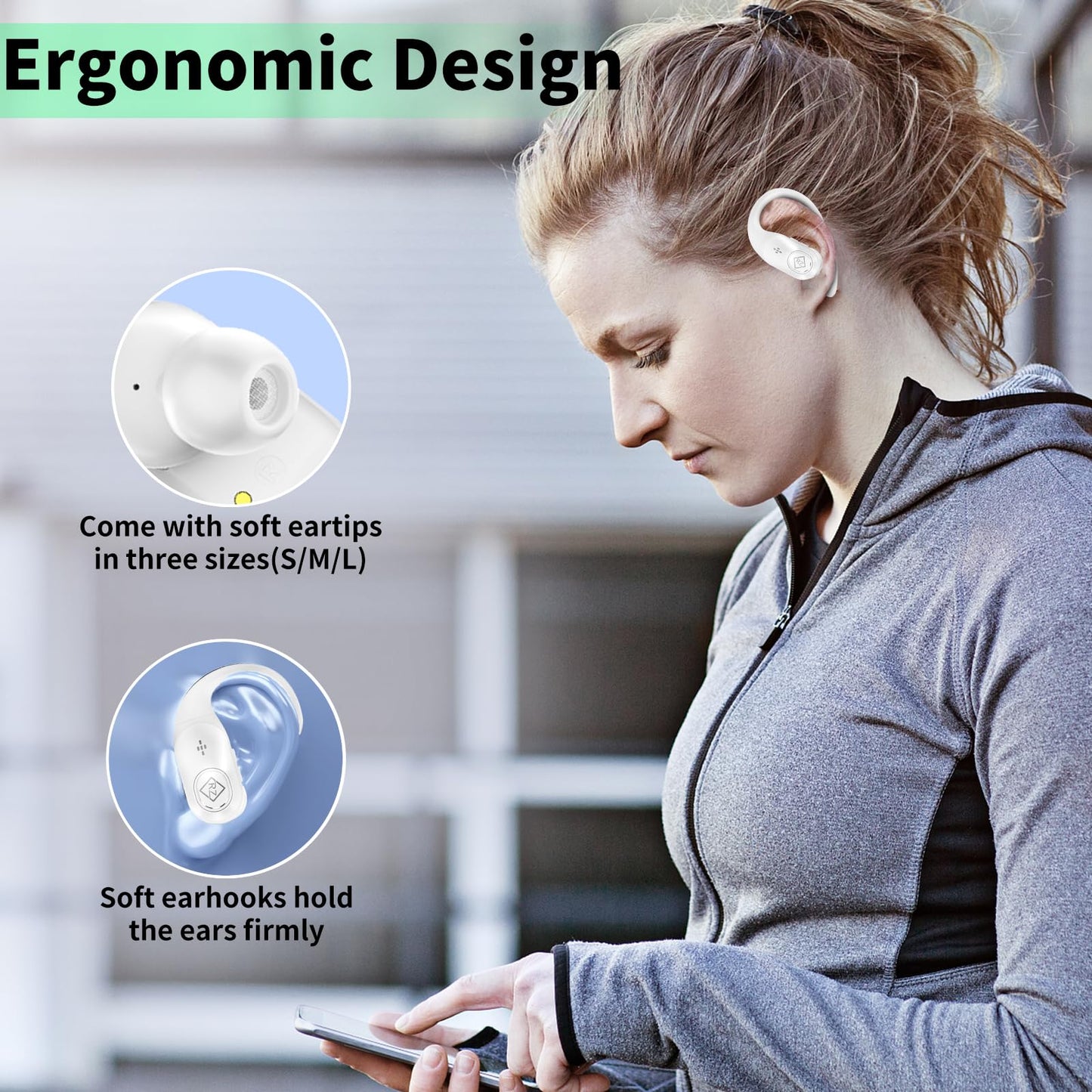 Wireless Earbuds Bluetooth Headphones 96H Playtime LED Display Waterproof Built in Mic Deep Bass Sound Secure Over Ear buds Earhooks for iPhone