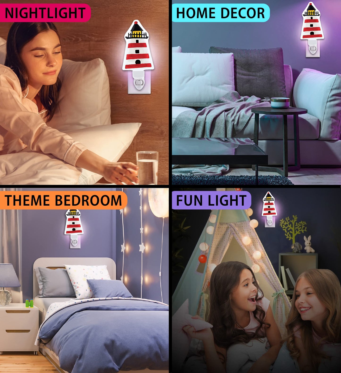 CoTa Global Lighthouse Plug in Glass Night Light Energy Efficient Nightlight Wall Decorative Manual On & Off Switch Incandescent Portable Lights