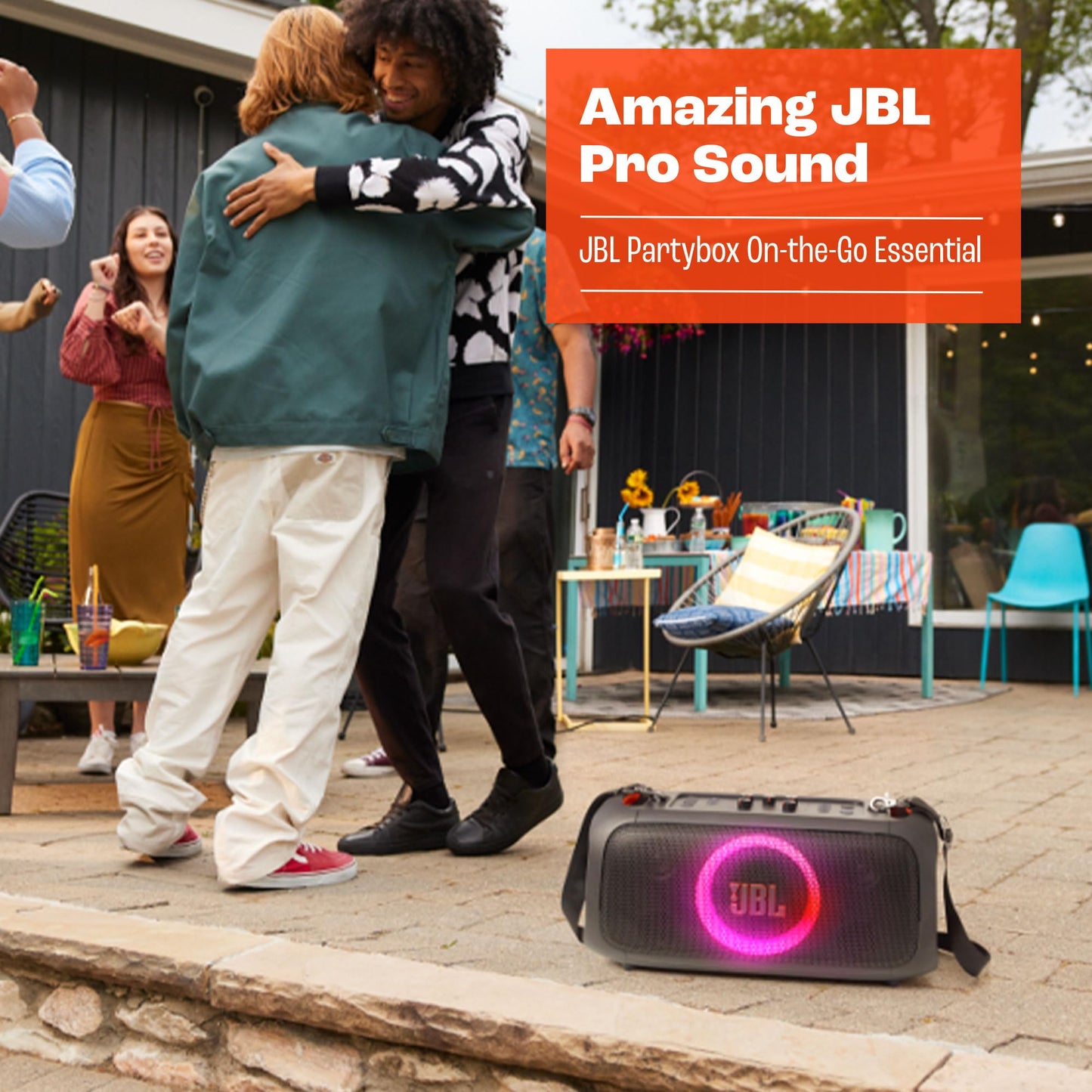 JBL PartyBox On-The-Go Essential - Portable party speaker with built-in lights and wireless mic - Black (Renewed)