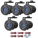 Zennova [5 Pack] 12v USB Outlet, Dual USB Quick Charge 3.0 Port and PD USB C Car Charger Socket Waterproof with Voltmeter and Power Switch for Car