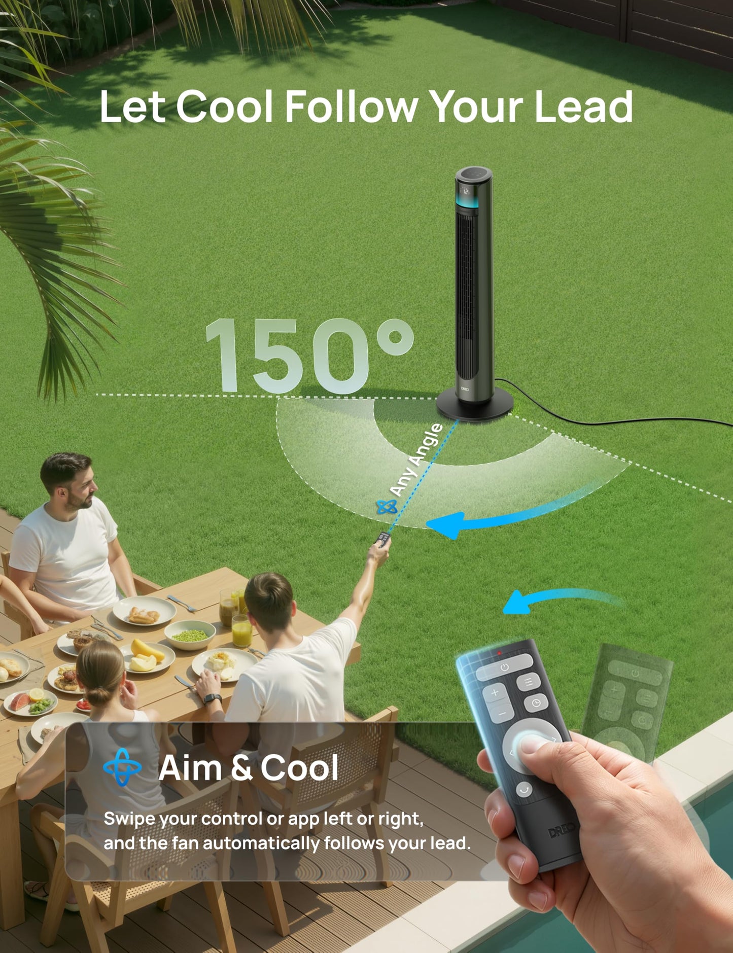DREO Smart Tower Fan for Indoor & Outdoor Use, 33 ft/s High Velocity, 20 dB
