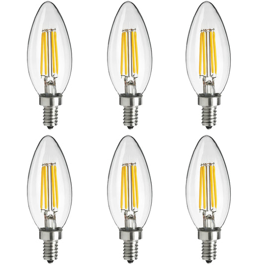 Sunlite 41649 LED Filament B11 Torpedo Tip Chandelier Light Bulb, UL Listed, 4 Watts (40W Equivalent), 400 Lumens, Candelabra Base (E12), Edison