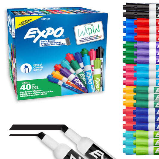 EXPO Dry Erase Markers, Low Odor Ink, Assorted Fashion Colors, Chisel Tip, 40 Count - Whiteboard, Essential Supplies for Office, School, Classroom