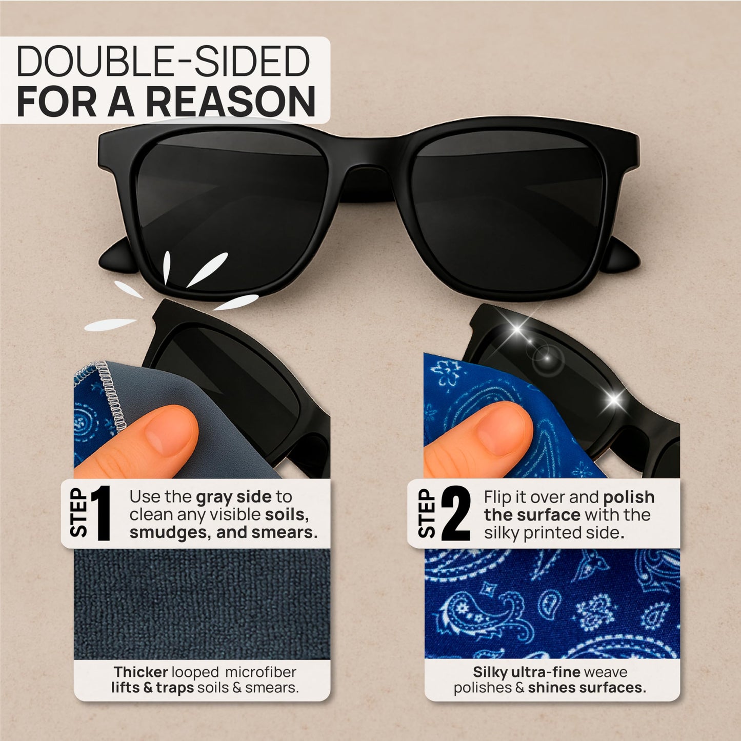 Quick Cloth Microfiber Glasses Cleaning Cloths - 5x7, Paisley Blue, 2 Pack with Case | Double-Sided Lens Cleaner for Eyeglasses, Camera, Screens
