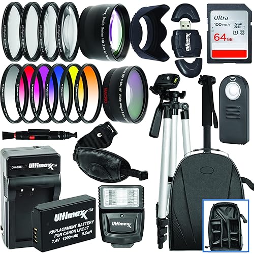 Ultimaxx 67MM Accessory Kit for Canon EOS Rebel T7i, T6i, T6s, SL2, SL3, 77D, 750D, 760D, 800D, 200D, 8000D, KISS X8i, and More; Includes: LP-E17