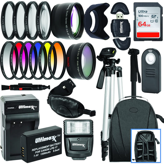 Ultimaxx 67MM Accessory Kit for Canon EOS Rebel T7i, T6i, T6s, SL2, SL3, 77D, 750D, 760D, 800D, 200D, 8000D, KISS X8i, and More; Includes: LP-E17