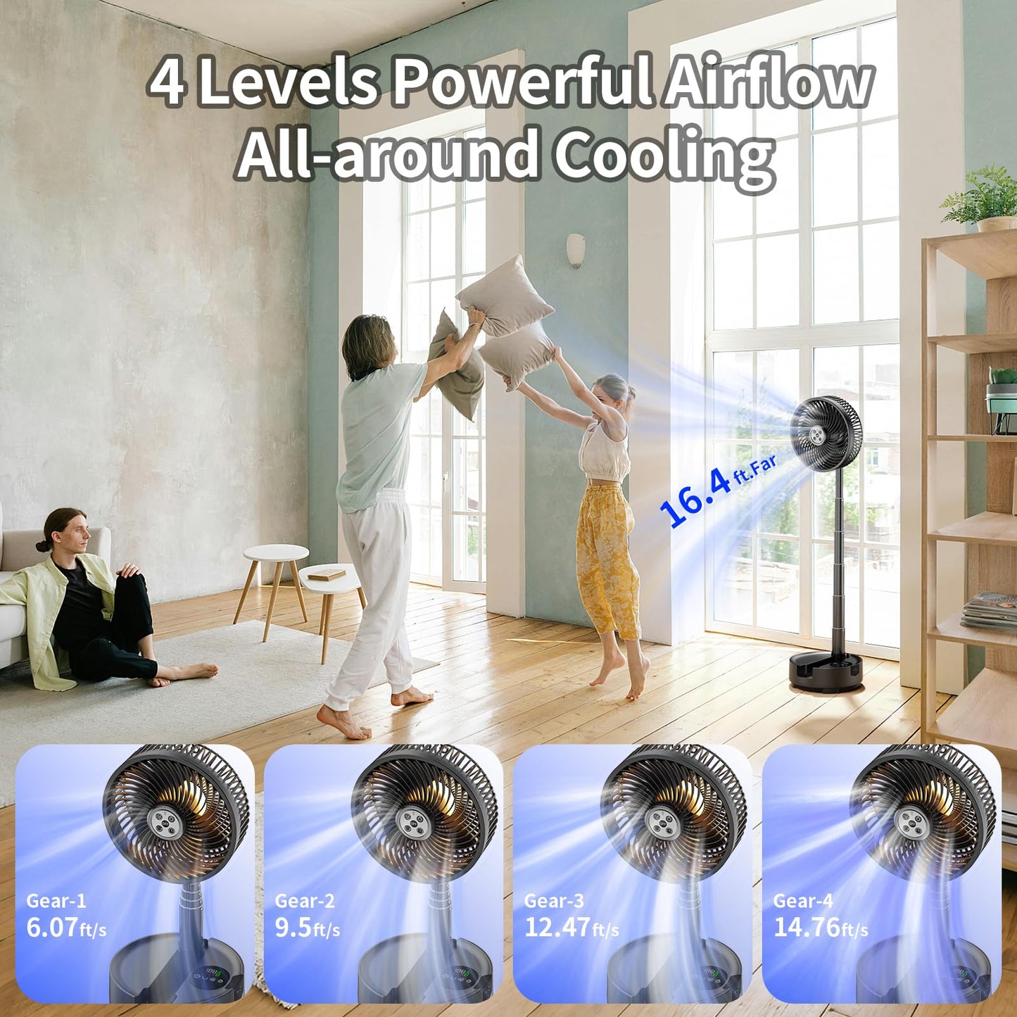 Socool 20000mAh 8 Inch Portable Fan Battery Operated Fans, Oscillating Charging Fan, Remote Control LED Light, 97.5 Hours Portable Foldable Fans