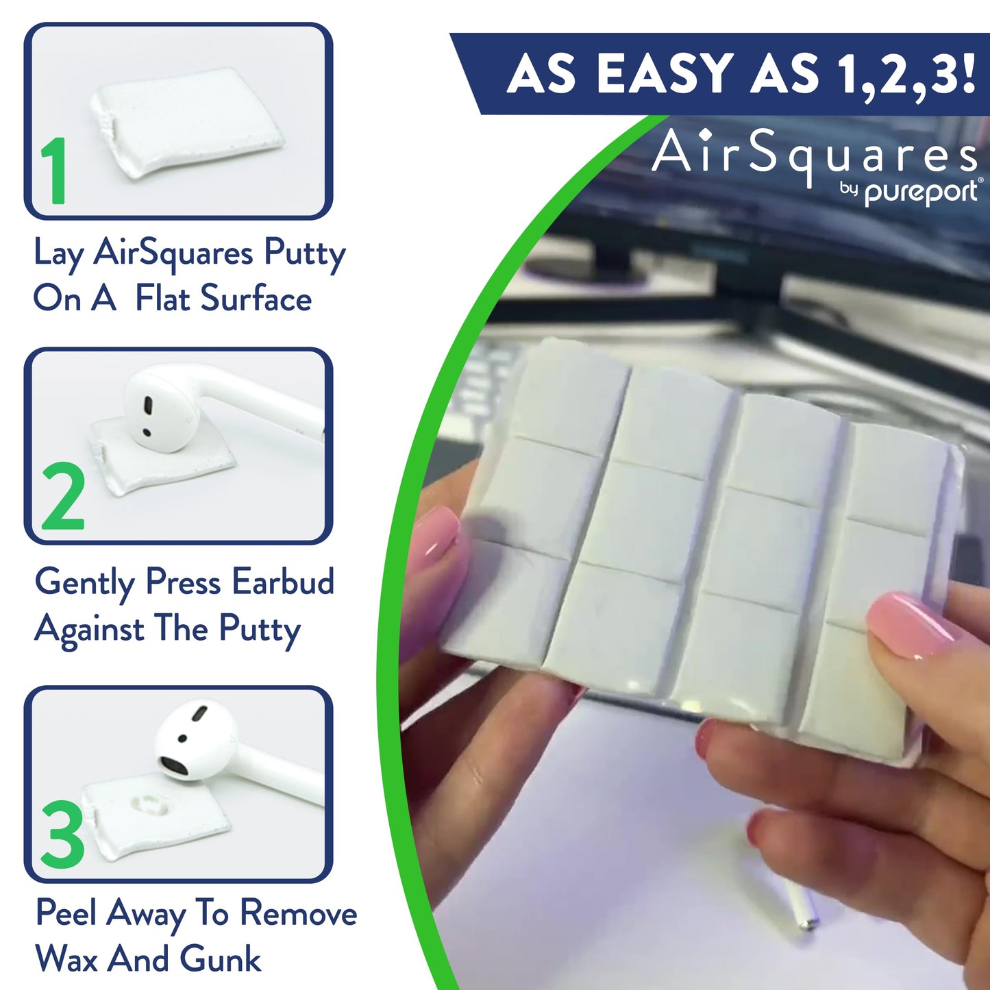 Cleaner Kit for Airpods by AirSquares | the Original Earbud Cleaning Putty Compatible with Airpods & Earbuds, Remove Wax, Dirt & Gunk from Tech