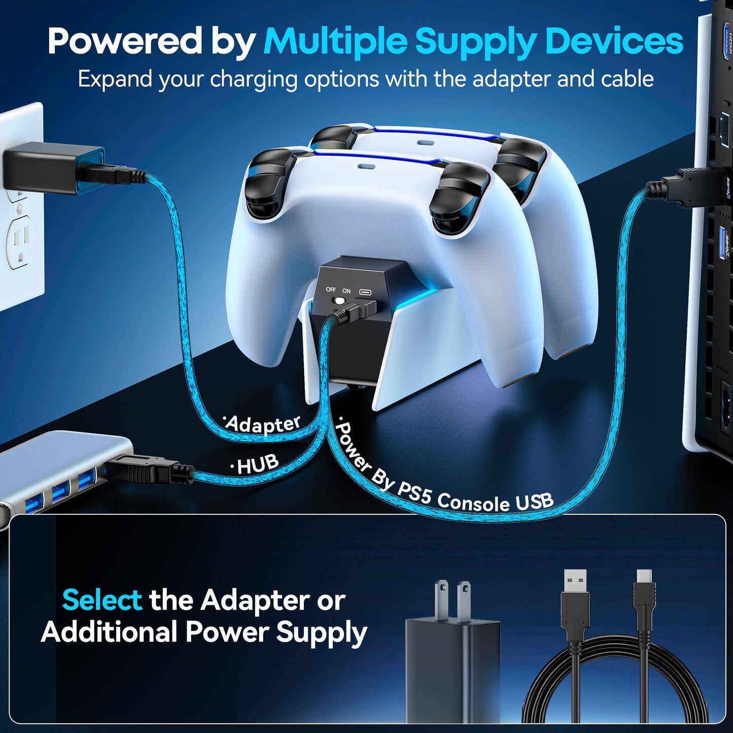 OIVO PS5 Controller Charger with Fast Charging AC Adapter, PS5 Controller Charging Station Stand for PlayStation 5, Docking Station Replacement for PS