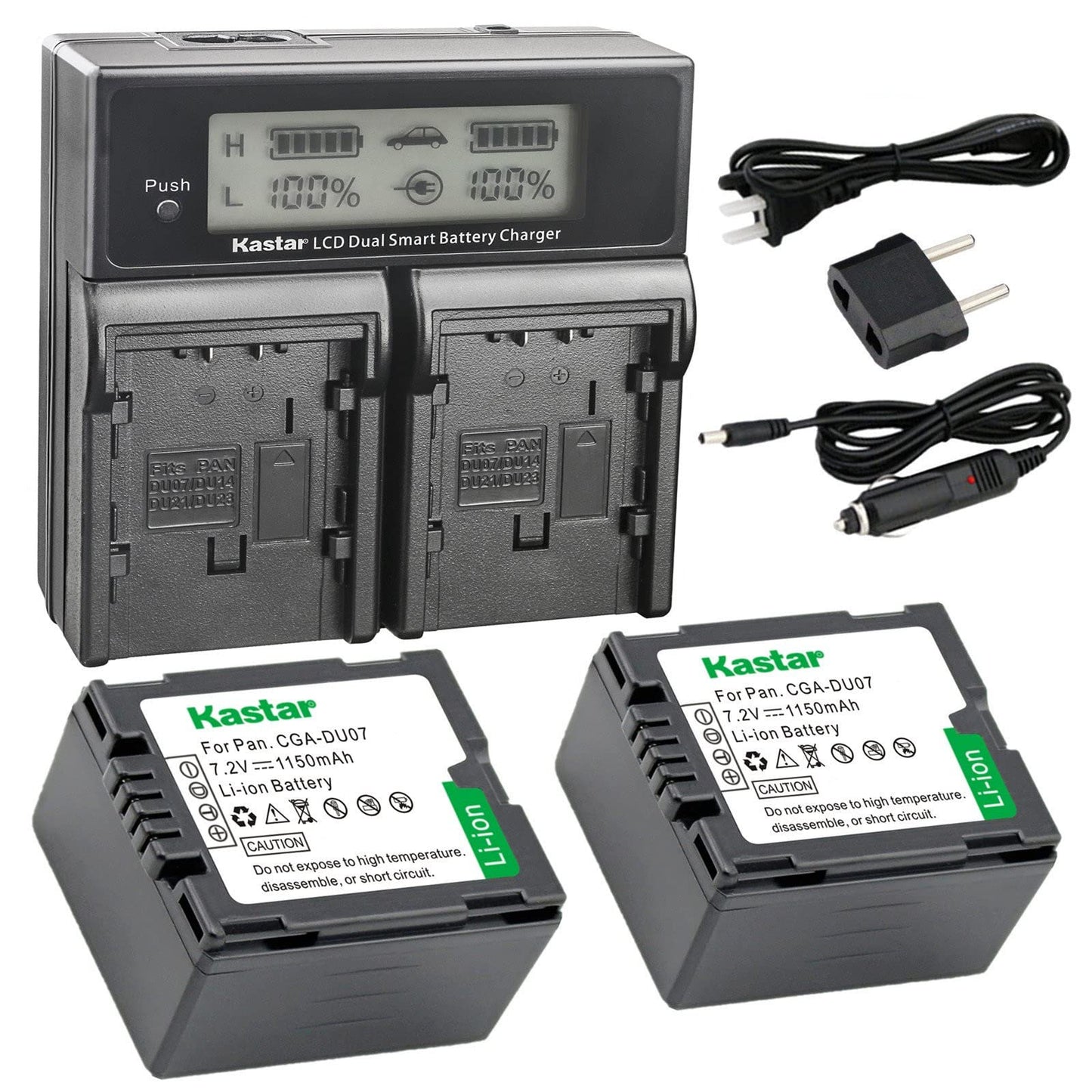Kastar LCD Dual Smart Fast Charger & 2 x Battery for Panasonic CGR-DU07, CGA-DU07and PV-GS31, PV-GS33,PV-GS34, PV-GS35, PV-GS39, PV-GS400, PV-GS500