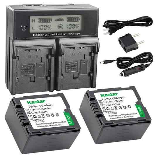 Kastar LCD Dual Smart Fast Charger & 2 x Battery for Panasonic CGR-DU07, CGA-DU07and PV-GS31, PV-GS33,PV-GS34, PV-GS35, PV-GS39, PV-GS400, PV-GS500