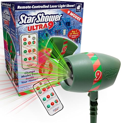 Star Shower Ultra 9 Holiday Laser Projector, AS SEEN ON TV, Fast & Easy Way to Decorate Your Home, 9 Laser Modes, Projects Thousands of Green and Red