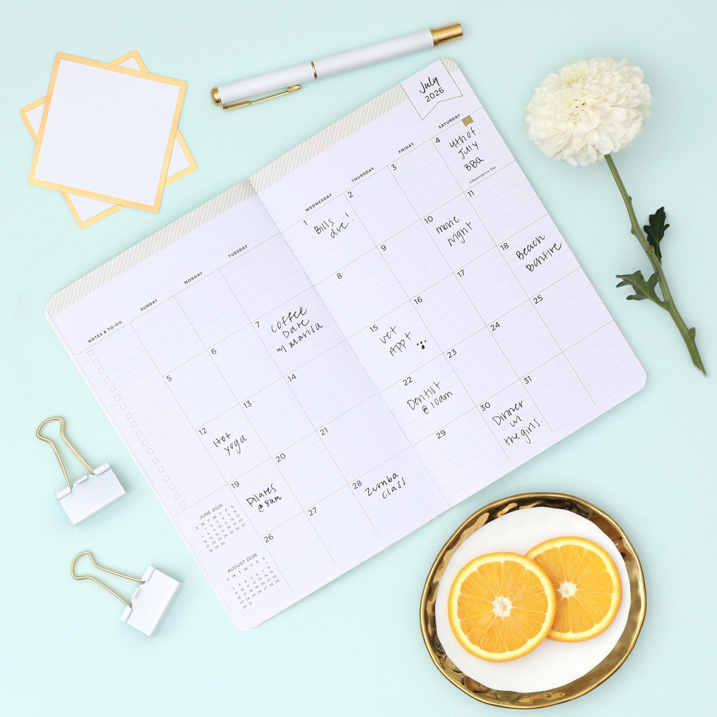 Blue Sky 2025-2026 Monthly Academic Planner, 5"x8", Orange Blossom Mint