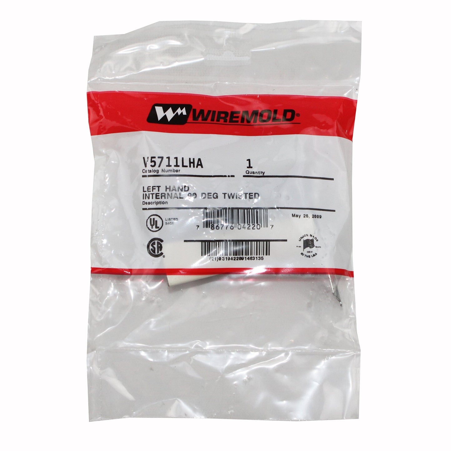 Wiremold V5711LHA Internal 90 DEG Twisted Left Hand, White