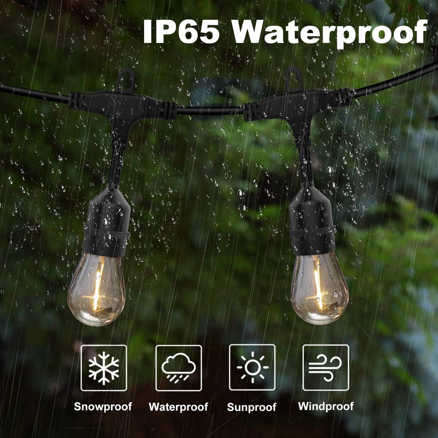 Achin Outdoor String Lights 48FT Dimmable Warm 2200K LED Patio Lights Outdoor Waterproof with 16 Plastic Bulbs Shatterproof String Lights for Outside